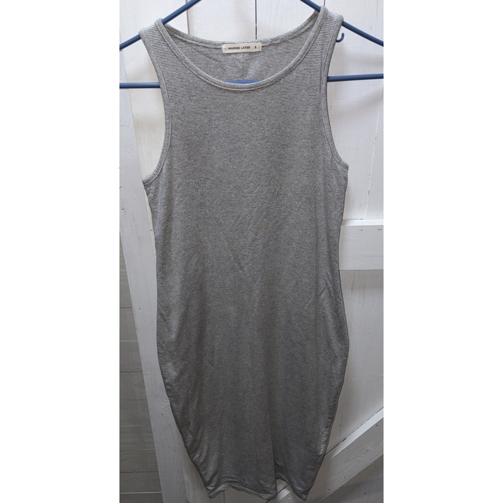 Marine Layer Lexi Daytime Tank Dress Size Small Gray Pinstripe Bodycon Midi